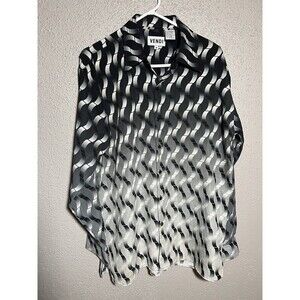 VENDI Shirt Patterned Black&White Size Medium Button Up Long Sleeve
